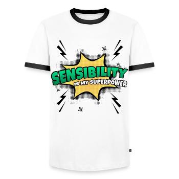 Sensitivity is my superpower trait - Men's Ringer Shirt - white/black - Front - AI Model Female 172 light (172cm) & AI Model Male 178 dark (178cm)