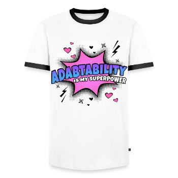 Adaptability is my superpower - Men's Ringer Shirt - white/black - Front - AI Model Female 172 light (172cm) & AI Model Male 178 dark (178cm)