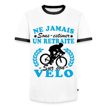 Ein Rentner auf dem Rad Humor Radfahrer im Ruhestand - Männer Kontrast-T-Shirt - Weiß/Schwarz - Vorne - AI Model Female 172 light (172cm) & AI Model Male 178 dark (178cm)