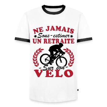 Ein Rentner auf dem Rad Humor Radfahrer im Ruhestand - Männer Kontrast-T-Shirt - Weiß/Schwarz - Vorne - AI Model Female 172 light (172cm) & AI Model Male 178 dark (178cm)