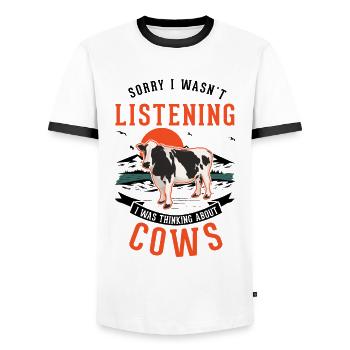 Cow Farmer Cattle Breeder Farmer Cows - Men's Ringer Shirt - white/black - Front - AI Model Female 172 light (172cm) & AI Model Male 178 dark (178cm)