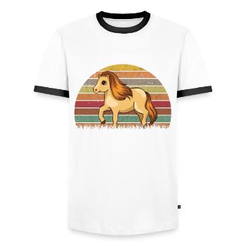 Poney Shetland Rétro - T-shirt contrasté Homme - blanc/noir - Devant - AI Model Female 172 light (172cm) & AI Model Male 178 dark (178cm)