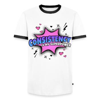 Consistency is my superpower trait - Men's Ringer Shirt - white/black - Front - AI Model Female 172 light (172cm) & AI Model Male 178 dark (178cm)