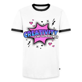 Creativity is my superpower trait - Men's Ringer Shirt - white/black - Front - AI Model Female 172 light (172cm) & AI Model Male 178 dark (178cm)