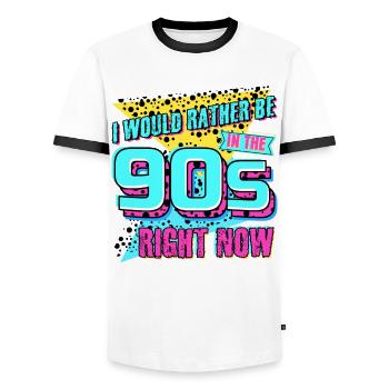90s Retro 1990 Joke Disco - Männer Kontrast-T-Shirt - Weiß/Schwarz - Vorne - AI Model Female 172 light (172cm) & AI Model Male 178 dark (178cm)