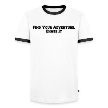 Hiking - Find Your Adventure, Chase It - Men's Ringer Shirt - white/black - Front - AI Model Female 172 light (172cm) & AI Model Male 178 dark (178cm)
