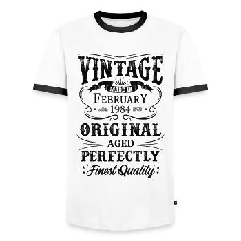 Millésime Fabriqué En 1944 Année de naissance Février 1944 - T-shirt contrasté Homme - blanc/noir - Devant - AI Model Female 172 light (172cm) & AI Model Male 178 dark (178cm)