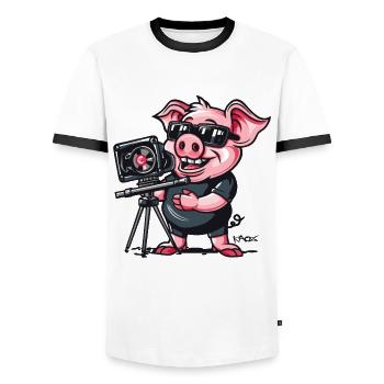 Réalisateur Directeur de la photographie Pig - T-shirt contrasté Homme - blanc/noir - Devant - AI Model Female 172 light (172cm) & AI Model Male 178 dark (178cm)