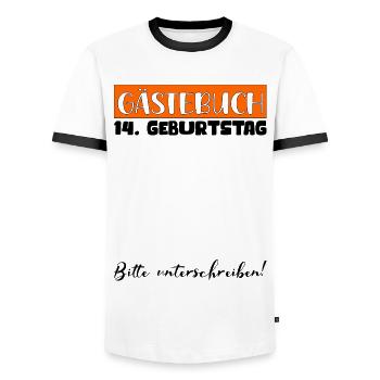 14th Birthday Gift Girls Boys Guestbook - Men's Ringer Shirt - white/black - Front - AI Model Female 172 light (172cm) & AI Model Male 178 dark (178cm)