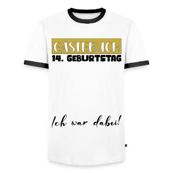 14th Birthday Gift Girls Boys Guestbook - Men's Ringer Shirt - white/black - Front - AI Model Female 172 light (172cm) & AI Model Male 178 dark (178cm)