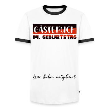 14th Birthday Gift Girls Boys Guestbook - Men's Ringer Shirt - white/black - Front - AI Model Female 172 light (172cm) & AI Model Male 178 dark (178cm)