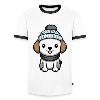 Chien Animal Bébé Bande Dessinée - T-shirt contrasté Homme - blanc/noir - Devant - AI Model Female 172 light (172cm) & AI Model Male 178 dark (178cm)