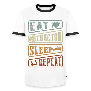 Eat Tractor Sleep Repeat - Retro Traktor Erntezeit - Männer Kontrast-T-Shirt - Weiß/Schwarz - Vorne - AI Model Female 172 light (172cm) & AI Model Male 178 dark (178cm)