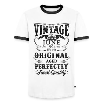 Vintage Made In 1994 Year Born June 1994 - Men's Ringer Shirt - white/black - Front - AI Model Female 172 light (172cm) & AI Model Male 178 dark (178cm)