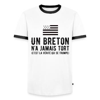 Flag Brittany a Breton is never wrong - Men's Ringer Shirt - white/black - Front - AI Model Female 172 light (172cm) & AI Model Male 178 dark (178cm)