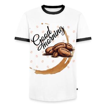 Good Morning Guten Morgen Kaffee Kaffeebohnen - Männer Kontrast-T-Shirt - Weiß/Schwarz - Vorne - AI Model Female 172 light (172cm) & AI Model Male 178 dark (178cm)