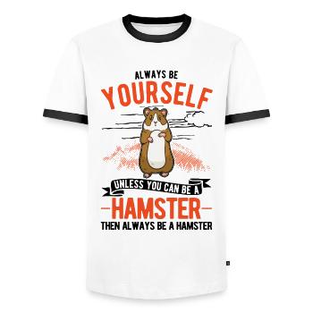 Always be yourself Hamster Dwarf Hamster - Men's Ringer Shirt - white/black - Front - AI Model Female 172 light (172cm) & AI Model Male 178 dark (178cm)