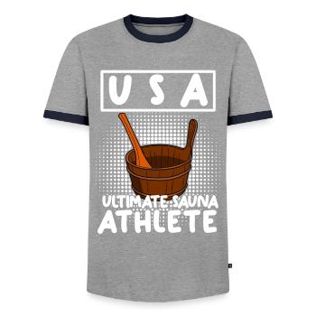 Sauna USA Saunas Bien-être - T-shirt contrasté Homme - gris/marine  - Devant - AI Model Female 172 light (172cm) & AI Model Male 178 light (178cm)