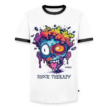 Thérapie de choc : Visage aux couleurs folles - T-shirt contrasté Homme - blanc/noir - Devant - AI Model Female 172 light (172cm) & AI Model Male 178 dark (178cm)
