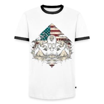 Schwimmen USA Flagge Mann Schwimmer - Swim - Männer Kontrast-T-Shirt - Weiß/Schwarz - Vorne - AI Model Female 172 light (172cm) & AI Model Male 178 dark (178cm)