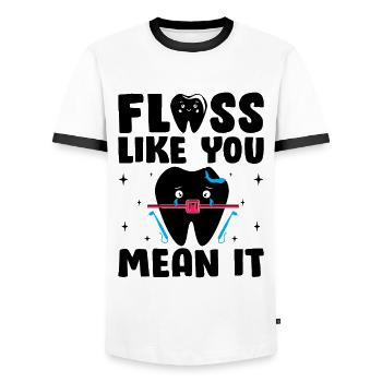Zahnseide, wie Sie es meinen, Zahnarzt Zahnheilkunde de - Männer Kontrast-T-Shirt - Weiß/Schwarz - Vorne - AI Model Female 172 light (172cm) & AI Model Male 178 dark (178cm)