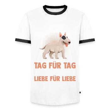 Dog Mom Bull TerrierMom Mom Bull Terrier - Men's Ringer Shirt - white/black - Front - AI Model Female 172 light (172cm) & AI Model Male 178 dark (178cm)