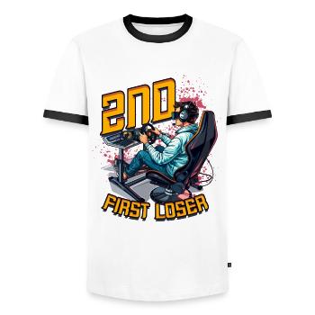 Sim Racing Sim Race 2nd First Loser - Men's Ringer Shirt - white/black - Front - AI Model Female 172 light (172cm) & AI Model Male 178 dark (178cm)