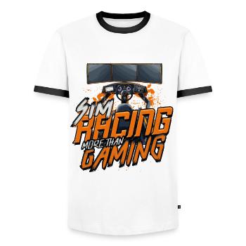 Sim Racing More Than Gaming - Men's Ringer Shirt - white/black - Front - AI Model Female 172 light (172cm) & AI Model Male 178 dark (178cm)