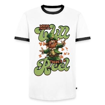 Danse irlandaise où il y a une volonté il y a une bobine - T-shirt contrasté Homme - blanc/noir - Devant - AI Model Female 172 light (172cm) & AI Model Male 178 dark (178cm)