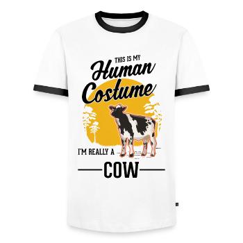 Costume de vache Agriculteur Eleveur de bovins - T-shirt contrasté Homme - blanc/noir - Devant - AI Model Female 172 light (172cm) & AI Model Male 178 dark (178cm)