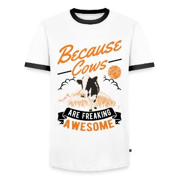 Cow Cattle Breeder Farmer Farmer Cows - Men's Ringer Shirt - white/black - Front - AI Model Female 172 light (172cm) & AI Model Male 178 dark (178cm)
