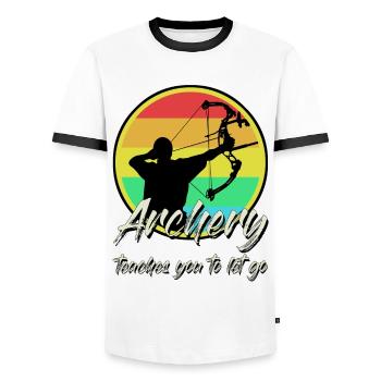 Archery Bow Shooting - Men's Ringer Shirt - white/black - Front - AI Model Female 172 light (172cm) & AI Model Male 178 dark (178cm)
