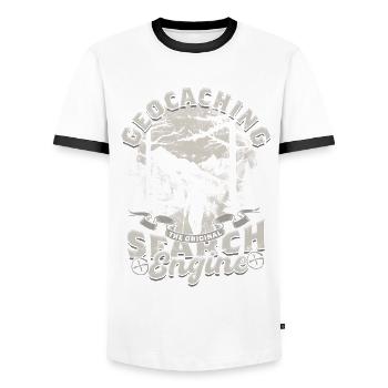 Geocache Geocaching The Original Seach Engine - Men's Ringer Shirt - white/black - Front - AI Model Female 172 light (172cm) & AI Model Male 178 dark (178cm)