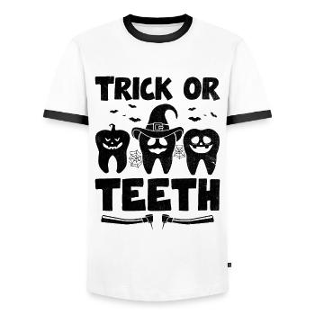 Trick oder Zähne Halloween Zahnarzt Zahnmedizin - Männer Kontrast-T-Shirt - Weiß/Schwarz - Vorne - AI Model Female 172 light (172cm) & AI Model Male 178 dark (178cm)
