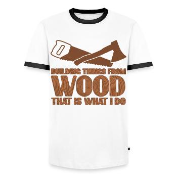 Carpenter Wood - Men's Ringer Shirt - white/black - Front - AI Model Female 172 light (172cm) & AI Model Male 178 dark (178cm)