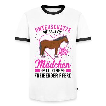 Freiberger Pferd Mädchen - Männer Kontrast-T-Shirt - Weiß/Schwarz - Vorne - AI Model Female 172 light (172cm) & AI Model Male 178 dark (178cm)