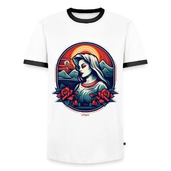La beauté pieuse avec les roses - T-shirt contrasté Homme - blanc/noir - Devant - AI Model Female 172 light (172cm) & AI Model Male 178 dark (178cm)
