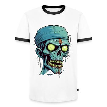 Ein Mumien Zombie Totenkopf - Männer Kontrast-T-Shirt - Weiß/Schwarz - Vorne - AI Model Female 172 light (172cm) & AI Model Male 178 dark (178cm)