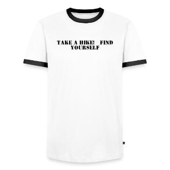 Wandern - Take a hike, find yourself - Männer Kontrast-T-Shirt - Weiß/Schwarz - Vorne - AI Model Female 172 light (172cm) & AI Model Male 178 dark (178cm)