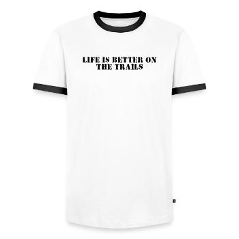 Randonnée - La vie est plus belle sur les sentiers - T-shirt contrasté Homme - blanc/noir - Devant - AI Model Female 172 light (172cm) & AI Model Male 178 dark (178cm)