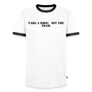 Hiking - Take A Hike, Hit The Trail - Men's Ringer Shirt - white/black - Front - AI Model Female 172 light (172cm) & AI Model Male 178 dark (178cm)