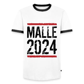 Malle 2024 Holidays Mallorca - Men's Ringer Shirt - white/black - Front - AI Model Female 172 light (172cm) & AI Model Male 178 dark (178cm)