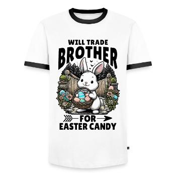 Will Trade Brother For Easter Candy - Men's Ringer Shirt - white/black - Front - AI Model Female 172 light (172cm) & AI Model Male 178 dark (178cm)
