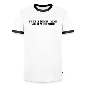 Hiking - Take a hike, find your wild side - Men's Ringer Shirt - white/black - Front - AI Model Female 172 light (172cm) & AI Model Male 178 dark (178cm)