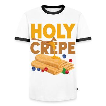 Pancake Lover Kids Pun Holy Crepe - Men's Ringer Shirt - white/black - Front - AI Model Female 172 light (172cm) & AI Model Male 178 dark (178cm)