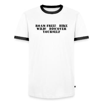 Wandern - Roam free, hike wild, discover yourself - Männer Kontrast-T-Shirt - Weiß/Schwarz - Vorne - AI Model Female 172 light (172cm) & AI Model Male 178 dark (178cm)