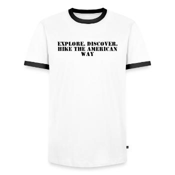 Wandern - Explore. Discover. Hike the American - Männer Kontrast-T-Shirt - Weiß/Schwarz - Vorne - AI Model Female 172 light (172cm) & AI Model Male 178 dark (178cm)