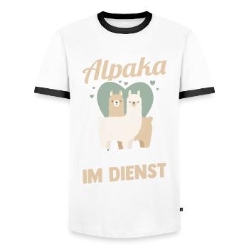 Chuchoteur d’alpaga - T-shirt contrasté Homme - blanc/noir - Devant - AI Model Female 172 light (172cm) & AI Model Male 178 dark (178cm)