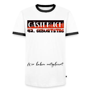 42 Birthday Gift Women's Decoration Men's Guestbook - Men's Ringer Shirt - white/black - Front - AI Model Female 172 light (172cm) & AI Model Male 178 dark (178cm)