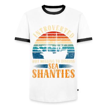 Shanty Choir Introverted Discuss Sea Shanties - Men's Ringer Shirt - white/black - Front - AI Model Female 172 light (172cm) & AI Model Male 178 dark (178cm)